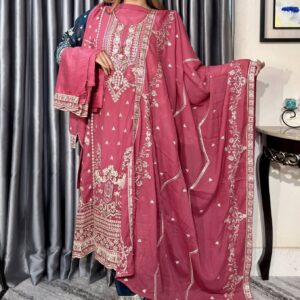 Noor Elegance Premium 4PC Set (Unstitched) // Magenta Edition