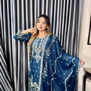 Noor Elegance Premium 4PC Set (Unstitched) // Teal Blue Edition